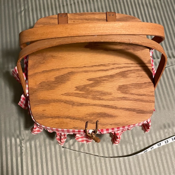 Longaberger Wood Picnic Basket with Red Gingham Bow Trim - Picture 6 of 16